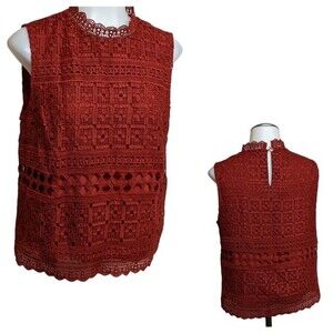 Daniel Rainn Blouse Small Crochet Sleeveless Elegant Top Petite Red Brick S